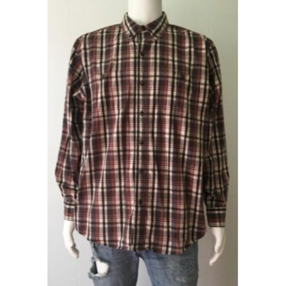 C.E. SCHMIDT Workwear Brown/Gray Plaid Long Sleeve Button Down Shirt (Size L)